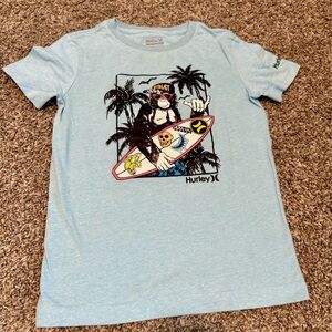 Hurley Light Blue Kids Short Sleeve Tee with Surfing Monkey Graphic